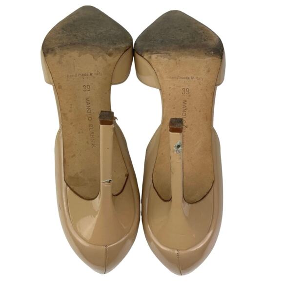 Manolo Blahnik Beige Pointed Toe Patent Leather Slip On D'Orsay Pump Heels Sz 8 - Picture 4 of 7